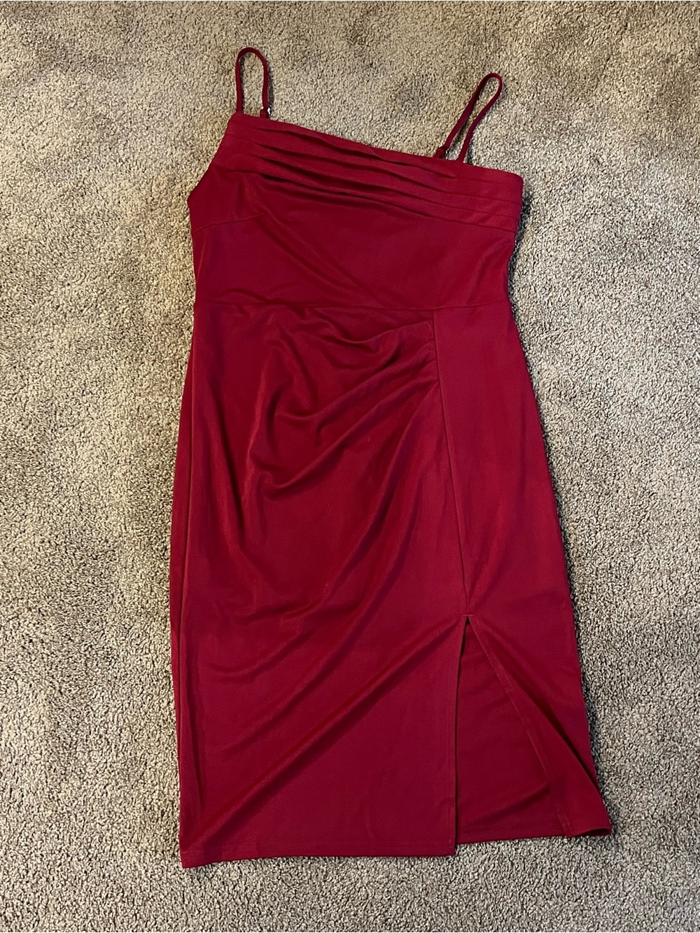 Grace Karin Red Ruched Spaghetti-Strap Asymmetrical Midi Dress